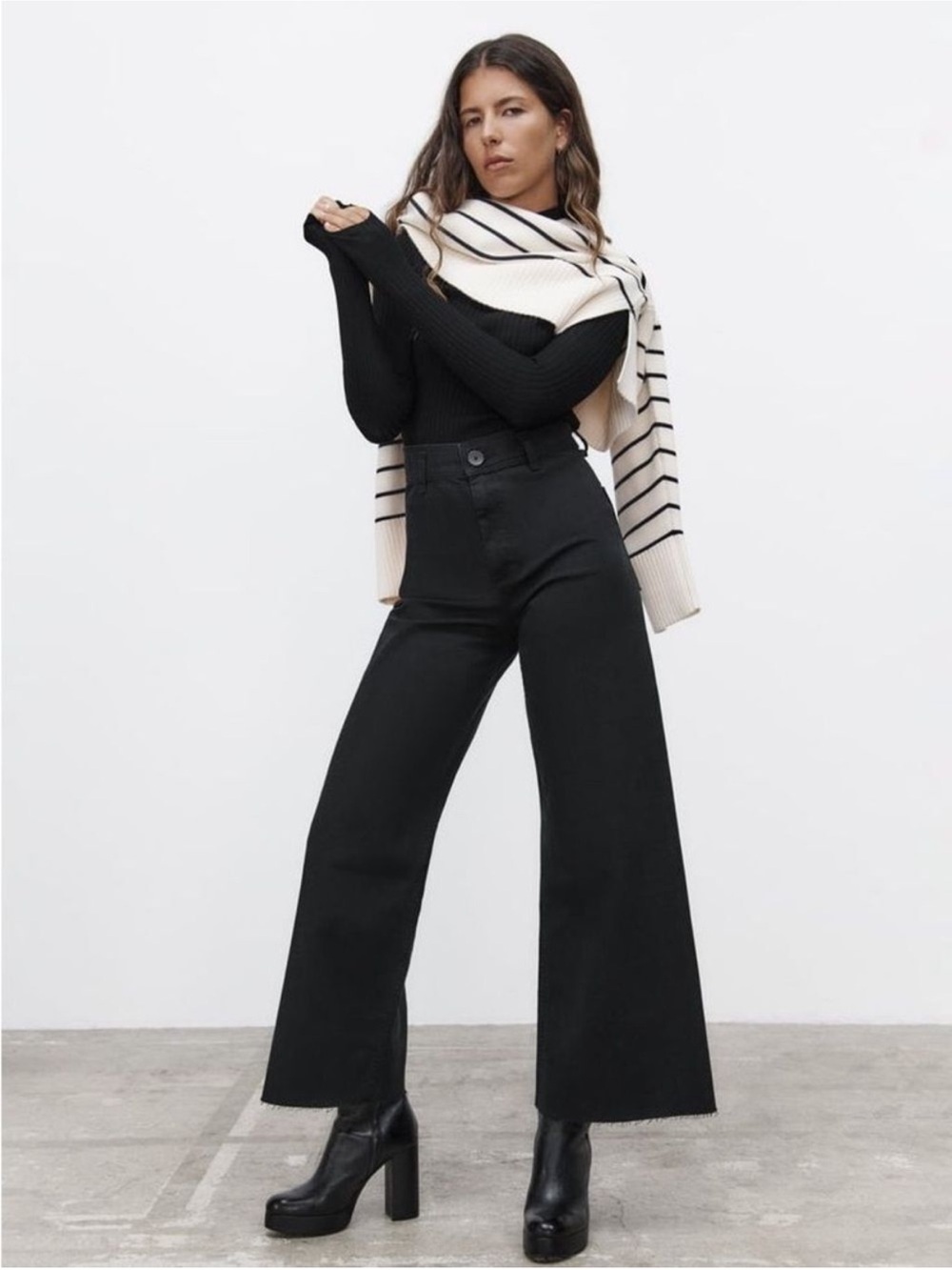 Zara The Marine Raw Hem Straight Jeans Black 2